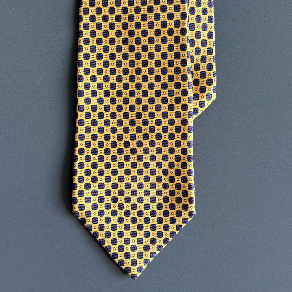 Lauren Ralph Lauren Silk Tie | Yellow Blue Red Geometric Medallion USA Made
